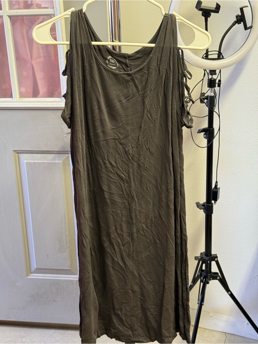 Maurices Gray Open Shoulder Maxi Dress with Straps